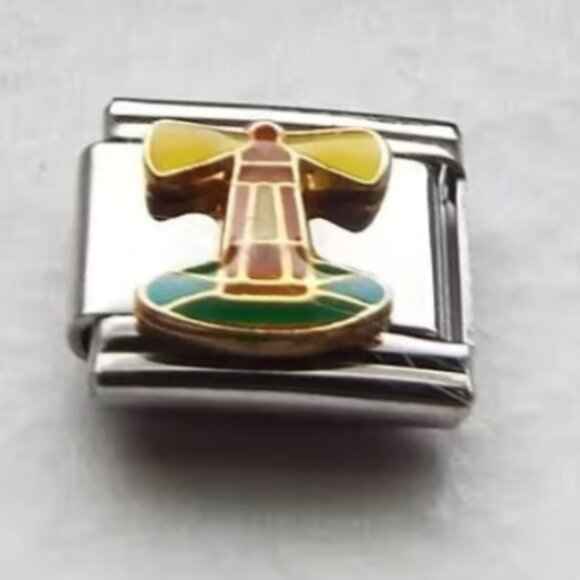 Enamel lighthouse 9mm stainless steel italian charm bracelet link new - Picture 1 of 2
